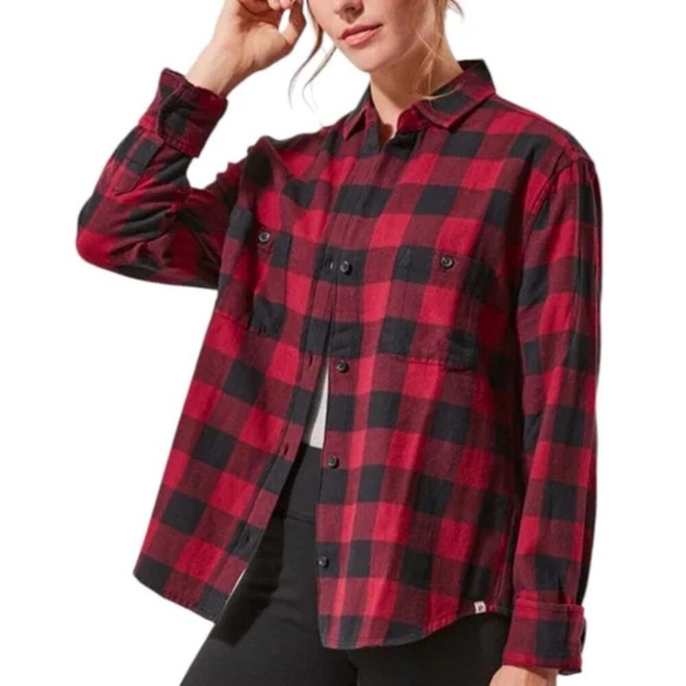 [Pact] Red Black Buffalo Plaid Tartan Button Down Shirt Organic Cotton Size XL